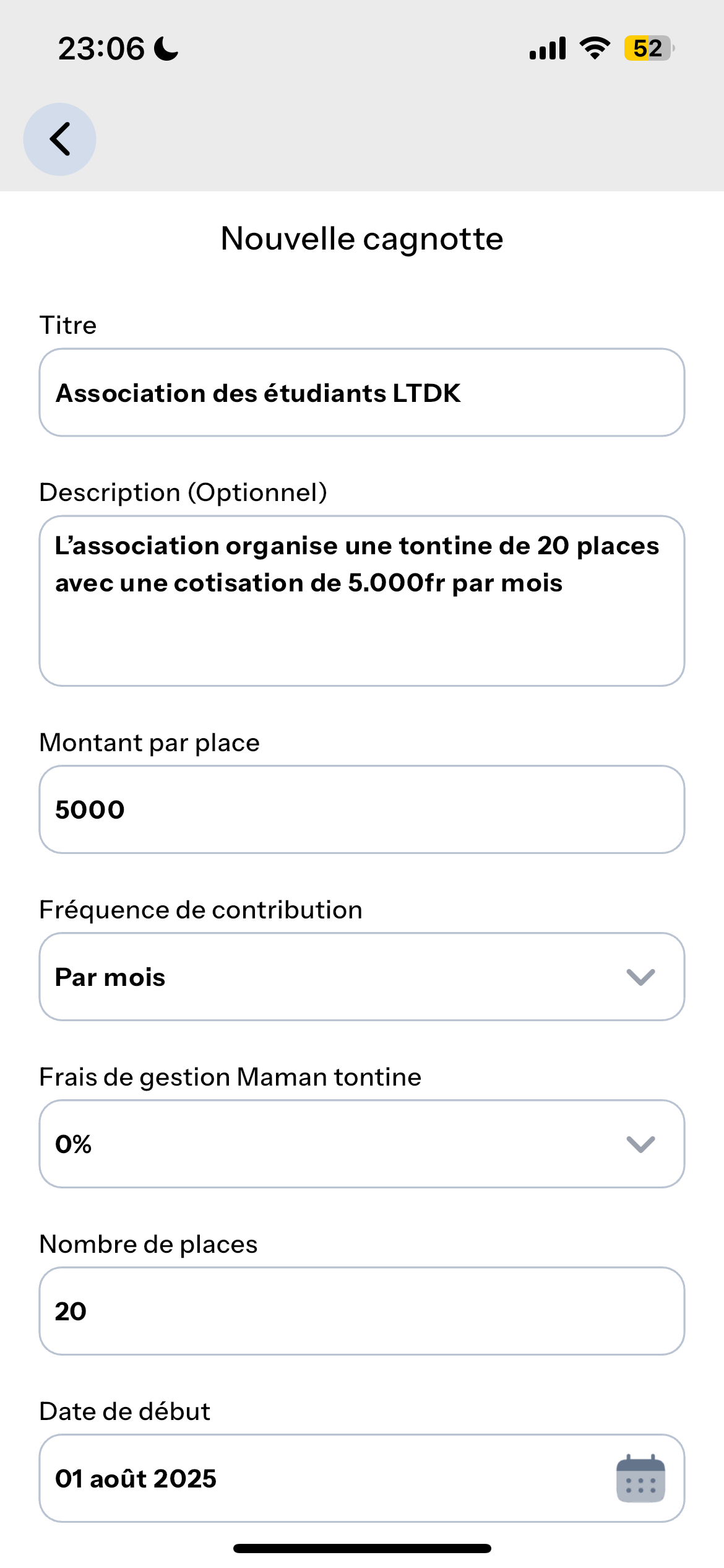 Créer une tontine - Maman Tontine App Screenshot
