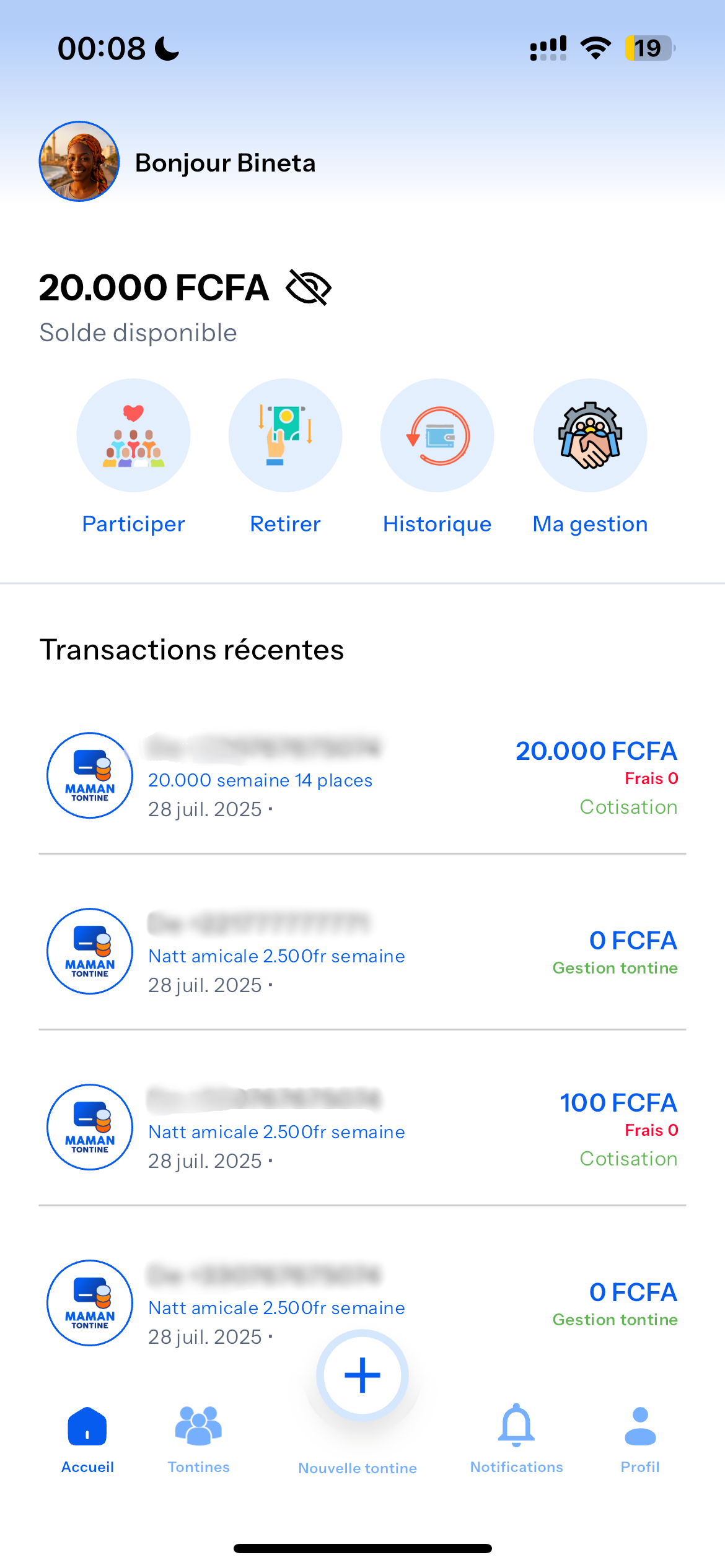 Tableau de Bord Complet - Maman Tontine App Screenshot